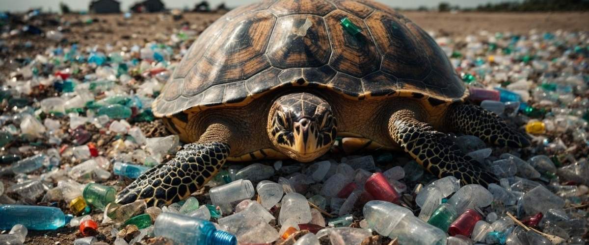 tortue sur mer de déchets plastique